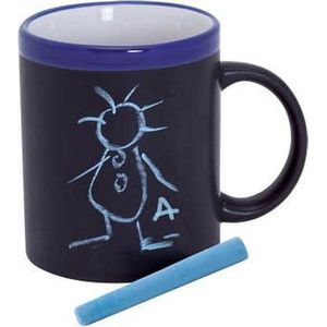 Set van 6x stuks krijt mokken in het blauw - beschrijfbare koffie/thee mokken/bekers