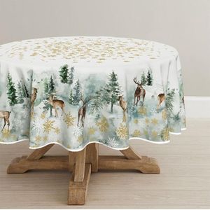 Kerst Tafellinnen 150 x 150 cm Ronde Gouden Sneeuw Herten Tafelkleed voor Feest Picknick Diner Decoratie