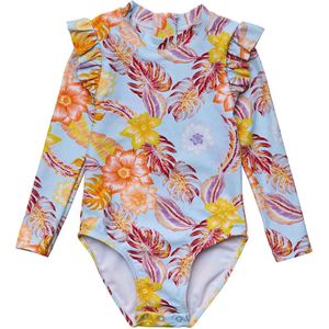 Snapper Rock - UV Zwempak voor meisjes - Lange mouw - Boho Tropical - Blauw - maat 6 (105-121cm)