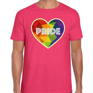 Bellatio Decorations Gay Pride shirt - pride hartje - regenboog - heren - roze L