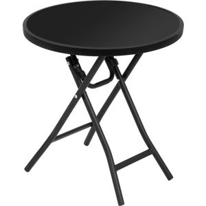 Opvouwbare bistrotafel - ronde tafel - gehard glas & metaal - stevig en modern - geschikt voor terras - zwart
