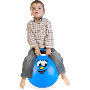 Relaxdays skippybal met smiley - springbal - diverse kleuren - stuiterbal - voor kinderen - blauw