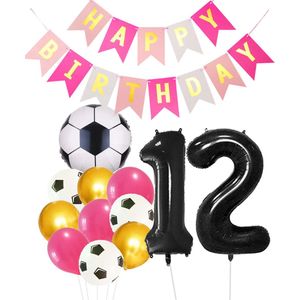 Cijfer Ballon 12 | Snoes Champions Voetbal Plus - Ballonnen Pakket | Roze en Zwart