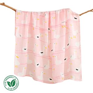 Duopack 2x BoefieBoef Roze Gans Grote XL Hydrofiele Doek Baby - Duurzaam Eco Bamboe | Swaddle, Inbakerdoek, Hydrofiele Luier & Babydeken - Wit Eend Vogel