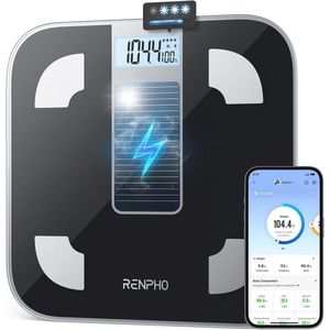 Lichaamsvetweegschaal op zonne-energie met Bluetooth en lichaamsanalyse - max. 180 kg