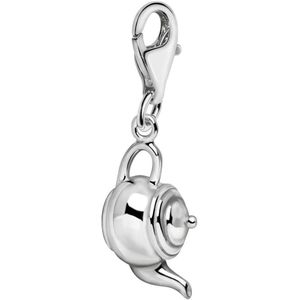 Quiges – 925 - Zilver – Charm - Bedel - Hanger - 3D Theepot - met – sterling - zilver - karabijnslot - geschikt - voor -Bedelarmband HC119