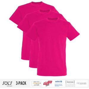 3 Pack Sol's Heren T-Shirt 100% biologisch katoen Ronde hals Roze Maat XL