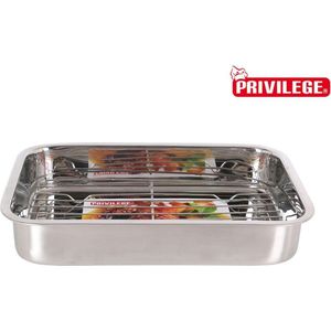 Privilege RVS oven schaal ( braadsleede ) incl. rooster 38x28 cm