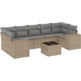 vidaXL - 8-delige - Loungeset - met - kussens - poly - rattan - beige