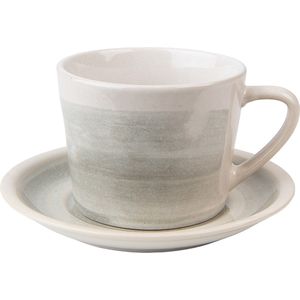 Clayre & Eef Kop en schotel 200 ml Grijs Groen Keramiek Servies