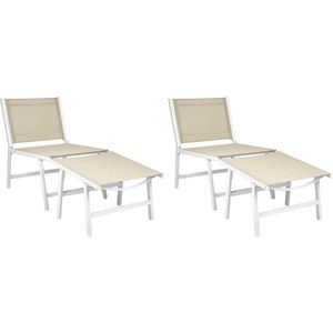 MARCEDDI -Tuinstoel met voetenbank set van 2 - Beige - Textileen