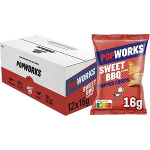 POPWORKS Sweet barbecue gepopte mais chips 12 zakjes x 16 gram