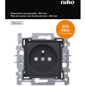 NIKO Intense Antraciet - inbouw stopcontact 28,5mm - penaarde - 10 stuks in promo pack