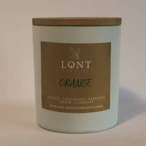 LONT candles - sojawas geurkaars - Orange - sinaasappel, chocolade, bergamot / amber, lavendel - handgemaakt - vrij van chemicaliën en ftalaten - wit - 520 gram