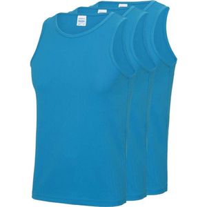 3-Pack Maat S - Sport singlets/hemden blauw voor heren - Hardloopshirts/sportshirts - Sporten/hardlopen/fitness/bodybuilding - Sportkleding top blauw voor mannen