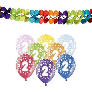 Partydeco 2e jaar verjaardag feestversiering set - Ballonnen en slingers