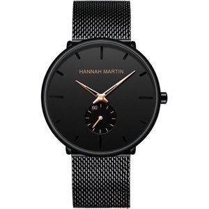 Hannah Martin Elegante Horloge | Zwart | Zwart & Rose Goud Wijzerplaat | Heren Horloges | Mannen Horloges | Best Verkochte Horloges | Leuke Cadeau | Cadeau Voor hem | Cadeau Voor Vader | Luxe Geschenkdoos