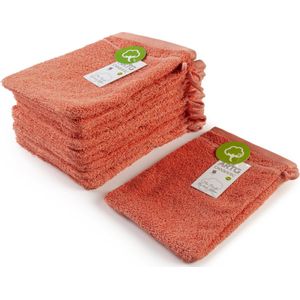 ARTG® ORGANIC - Washandjes - Biologische Katoen - 600 grams kwaliteit - 16 x 21 cm - Koraal Rood - Rose - SET van 10 stuks