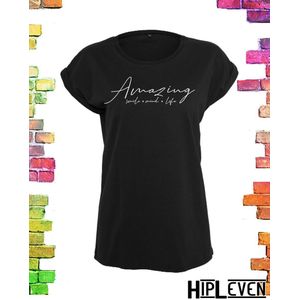 Zwart dames shirt Amazing | Zwart maat XL