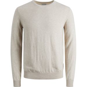 JACK & JONES Emil knit crew neck slim fit - heren pullover viscosemengsel met O-hals - beige melange - Maat: 3XL