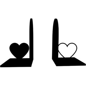 Djemzy - boekensteun met hartjes - boekenstandaard - houten boekenhouders - boeksteun - houten boekenrek - Set van 2-stuks - zwart