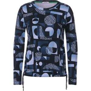 CECIL TOS Geometric AOP roundneck Dames T-shirt - donker blauw - Maat M
