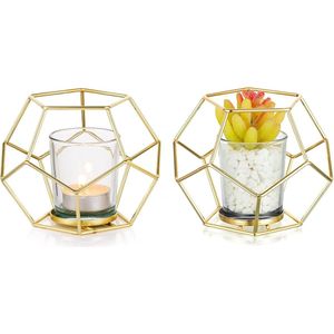 Gouden Theelicht Kaarshouders - Geometrische Draad Kaarshouder voor Bruiloft Decor Moderne Theelicht Houder voor Mantel Eettafel Centrepieces Gift voor Housewarming Party Kerstmis Halloween