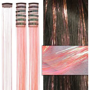 2 x clip-in NEON ORANJE Hair Tinsels - Glitter Extensions - Glitterhaar - Glitter Haar Extensions - clip extensions neon oranje