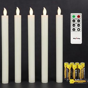 5 Flameless LED Dinerkaarsen - Ivoor Witte Kaarsen met Timer - Realistische Rod Kaarsen voor Kaarsenstandaarden - Warme Witte Verlichting - Hoogte 25 cm - Afstandsbediening en Batterijen Inbegrepen