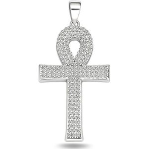 Juwelier Zwartevalk zilveren (gerhodineerd) ankh kruis hanger - 24.193