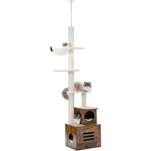 Luxe moderne kattentoren - in hoogte verstelbaar - 230-280 cm - hoge klimboom voor katten - rustiek bruin - PETEPELA Krabpaal