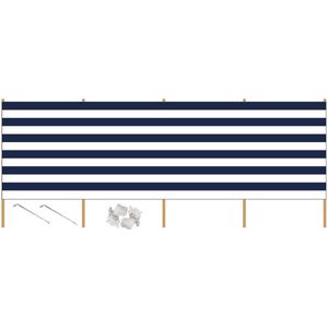 Strand/camping windscherm gestreept wit/blauw 3 meter x 120 cm incl. haringen en scheerlijnen - Beschutting/schermen
