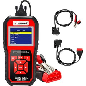 KONNWEI KW870 Auto Batterijtester + OBD2 Diagnose Scanner - 2 in 1 Auto Diagnostische Tool voor Alle OBD2 Auto's en Motorfietsen - Ondersteunt Meerdere Talen - Inclusief OBD-Kabel en Batterijklemmen