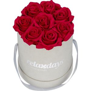 Relaxdays flowerbox - rozen in doos - met 8 kunstrozen - rozenbox - bloemendoos - grijs - rood