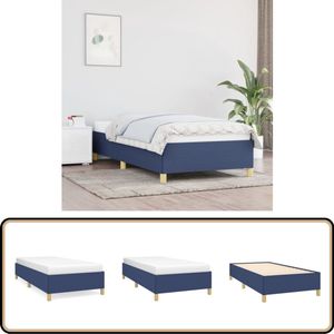 vidaXL Bedframe 90x190 cm - Blauw Polyester Bedframe - Tweepersoons Bed - Boxspring - Hoofdbord - Bedbank