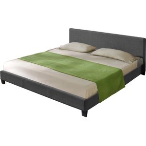 In And OutdoorMatch Houten Bed Maryam - Stof - Met Bedbodem - 140x200 cm - Donkergrijs - Modern Design