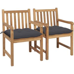 The Living Store Tuinstoelen 2 st met antracietkleurige kussens massief teakhout - Tuinstoel - Teak Meubilair - Tuinset - Buitendrankje - Lounge Stoel