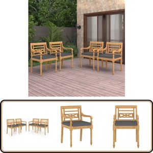 vidaXL Batavia Stoelen 4 st met kussens teakhout Tuinstoel - Teakwood - Lounge Stoel - Buitendecoratie - Tuinset