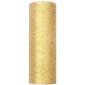 8x Glitter tule stof goud 15 cm breed - hobbyartikelen/knutselspullen