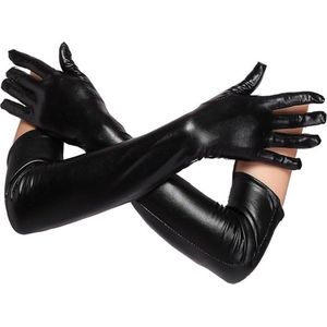 BEAUTY Vrouwen Zwart Faux Lederen Lange Handschoenen Latex Lange Handschoenen