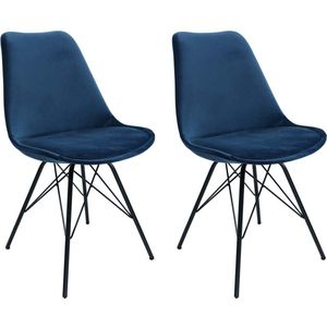 Kick kuipstoel Velvet Donker Blauw - zwart frame | Set van 2