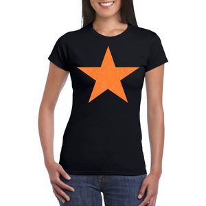 Bellatio Decorations Verkleed T-shirt voor dames - ster - zwart - oranje glitter - carnaval/themafeest XS