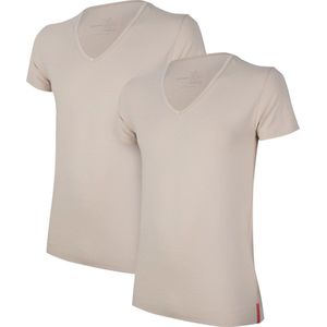 Undiemeister T-shirt - T-shirt heren - Slim fit - Korte mouwen - Gemaakt van Mellowood - Diepe V-Hals - Desert Sand (Khaki) - 2-Pack - M