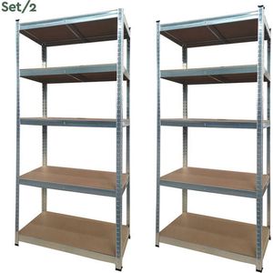 BRASQ Stellingkast Set van 2 - Metalen Opbergrek - voorraadkast - wandkast - Magazijnstelling 180x90x40 - 5 lagen - 175 KG per plank - max 875 KG