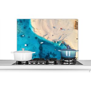 Spatscherm keuken 90x60 cm - Kookplaat achterwand Strand - Boot - Zee - Muurbeschermer - Spatwand fornuis - Hoogwaardig aluminium