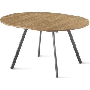 Ronde Uittrekbare Eettafel voor 4-6 Personen | Industrieel Design met Houten Tafelblad en Metalen Frame | Wilde Eiken Look