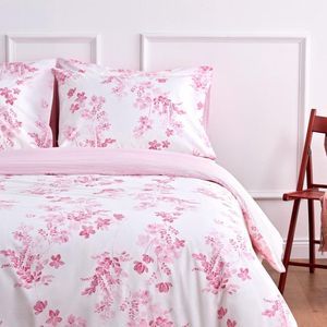 Beddengoedset 155 x 220 cm katoen omkeerbaar bloemen strepen roze dekbedovertrek (roze 155 x 220 cm + 80 x 80 cm