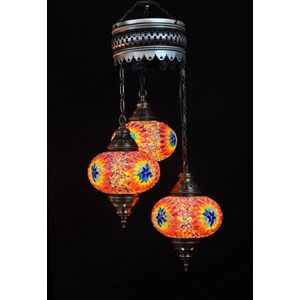 Turkse Lamp - Hanglamp Mozaïek Marokkaanse Oosters Handgemaakt Kroonluchter Multicolour ster 3 bollen