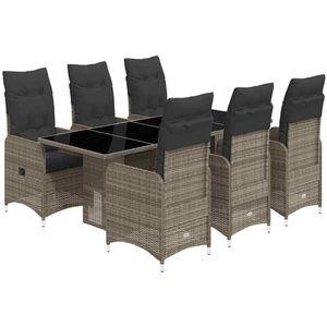The Living Store 7-delige Bistroset met kussens poly rattan grijs - Tuinmeubel - Bistroset - Buitentafel - Lounge Set - Outdoor Furniture