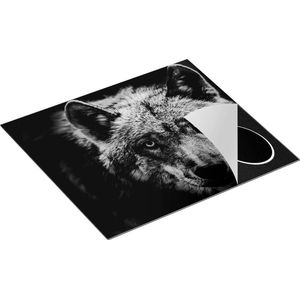 Chefcare Inductie Beschermer Grijze Wolvenkop - Wolf - Zwart Wit - 60x55 cm - Afdekplaat Inductie - Kookplaat Beschermer - Inductie Mat